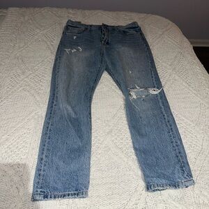 Levi's Light Blue Straight Jeans with Distressed Details (W32 L28)